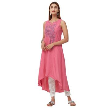 Pink embroidered cotton kurti 5
