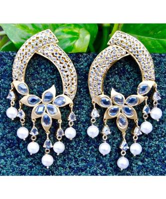 Gold Matte Uncut Polki Diamond Dangler Earrings 1