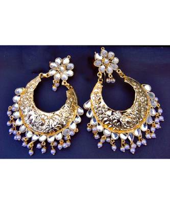 Glamorous Gold Kundan Etchwork Dangler Earrings 1