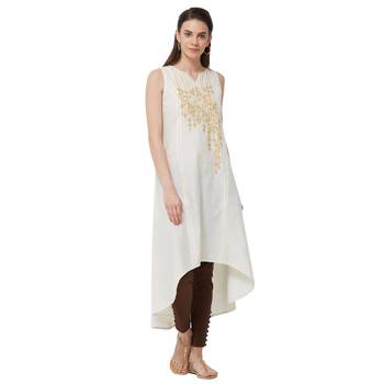 Beige embroidered cotton kurti 1