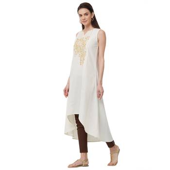 Beige embroidered cotton kurti 2