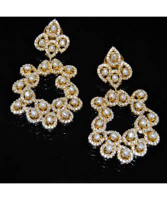 Pearl Artwork Gold Dangler Earrings 1