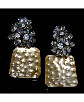 Uncut Diamond Studded Gold Hammered Dangler Earrings 1