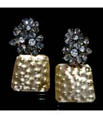 Uncut Diamond Studded Gold Hammered Dangler Earrings