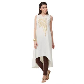 Beige embroidered cotton kurti 4