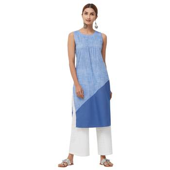 Blue plain denim kurti 1
