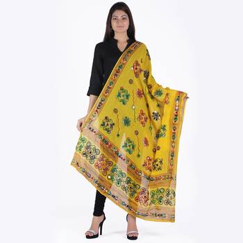 Yellow Katha Embroidery Dupatta 1