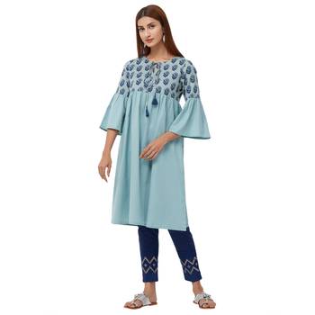 Blue plain cotton kurti 1