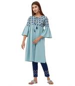 Blue plain cotton kurti