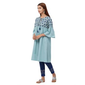 Blue plain cotton kurti 2