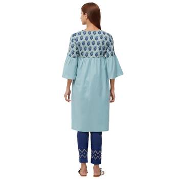 Blue plain cotton kurti 3