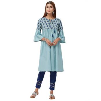 Blue plain cotton kurti 4