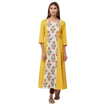 Yellow printed cotton kurti 1
