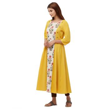 Yellow printed cotton kurti 2