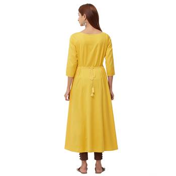 Yellow printed cotton kurti 3