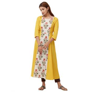 Yellow printed cotton kurti 4
