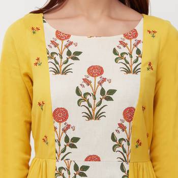 Yellow printed cotton kurti 5