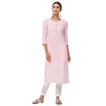 Pink embroidered rayon kurti 1