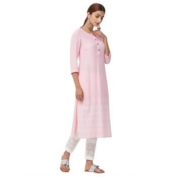 Pink embroidered rayon kurti 5