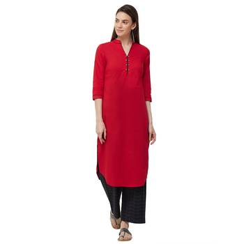 Red plain cotton kurti 1
