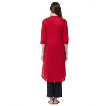 Red plain cotton kurti 3