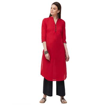 Red plain cotton kurti 4