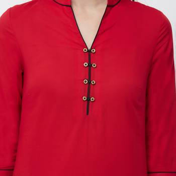 Red plain cotton kurti 5