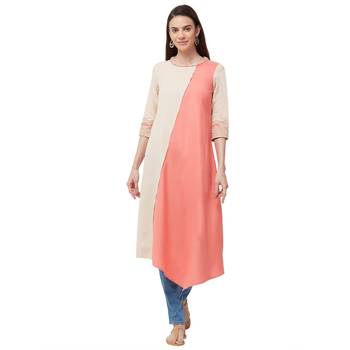 Beige embroidered cotton kurti 1