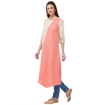 Beige embroidered cotton kurti 2