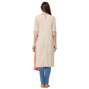 Beige embroidered cotton kurti 3