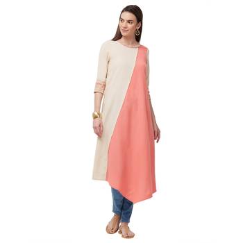 Beige embroidered cotton kurti 4