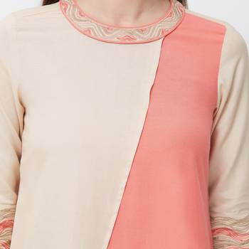 Beige embroidered cotton kurti 5