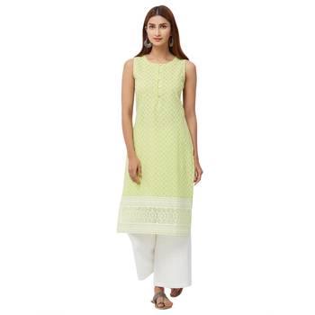 Lime embroidered cotton kurti 1