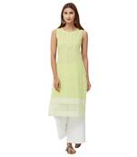 Lime embroidered cotton kurti