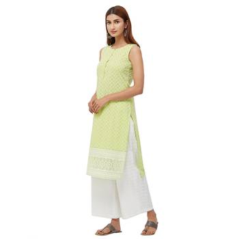 Lime embroidered cotton kurti 2