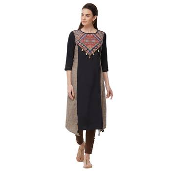 Black printed polyester kurti 1