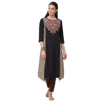 Black printed polyester kurti 4