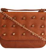 Women Casual Tan leatherette Sling Bag