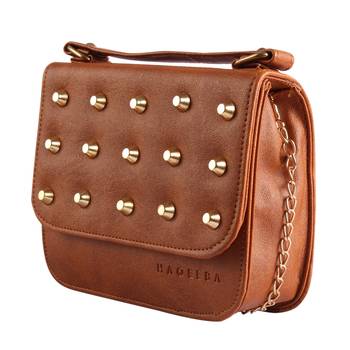 Women Casual Tan leatherette Sling Bag 2