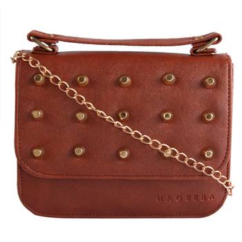 Women Casual Brown leatherette Sling Bag 1