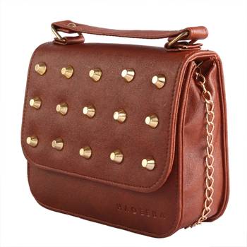 Women Casual Brown leatherette Sling Bag 2