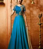 Turquoise embroidered matka silk salwar