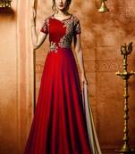 Red embroidered matka silk salwar