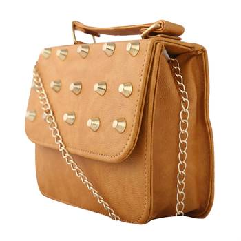 Women Casual Tan leatherette Sling Bag 2