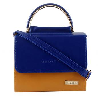 Royal Blue and Brown Leatherette Sling bag for Women 1