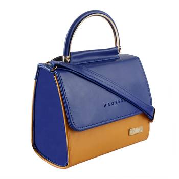 Royal Blue and Brown Leatherette Sling bag for Women 2