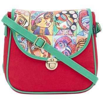 Haqeeba Casual Women Red Multi Face Printed Sling Bag 1