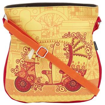 Haqeeba Casual Women Orange Ethnic Printed Sling Bag 1