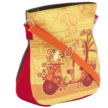 Haqeeba Casual Women Orange Ethnic Printed Sling Bag 2