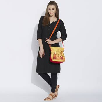 Haqeeba Casual Women Orange Ethnic Printed Sling Bag 5